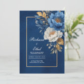 Hochzeit der Marine und der Gold Floral Einladung (Stehend Vorderseite)