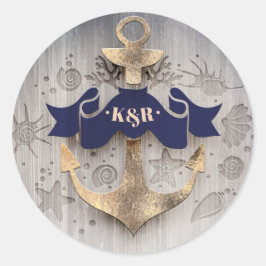 Hochzeit der Marine und der Gold Nautical Anchor Runder Aufkleber