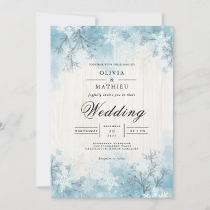 Hochzeit der mattierten Blauen Winter Einladung