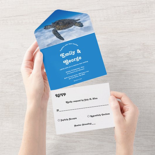 Hochzeit der Meeresschildkrötenküste unter Wasser All In One Einladung (Abreißen)