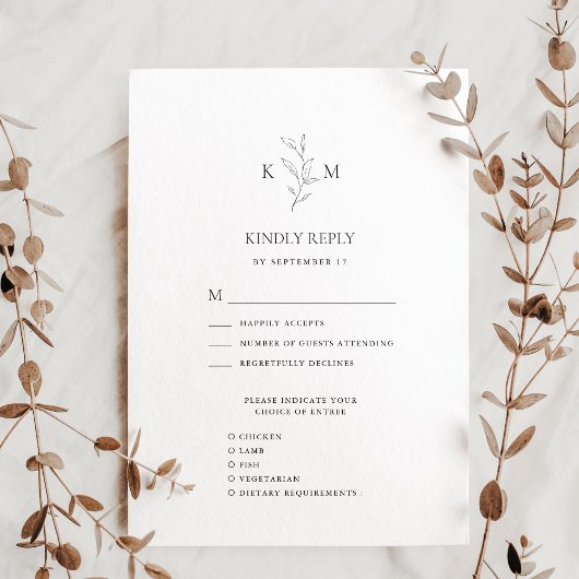 Hochzeit der Minimalistischen Olive Leaf-Olive-Mon RSVP Karte