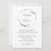 Hochzeit der Minimalistischen weißen Blütenkalligr Einladung (Vorderseite)