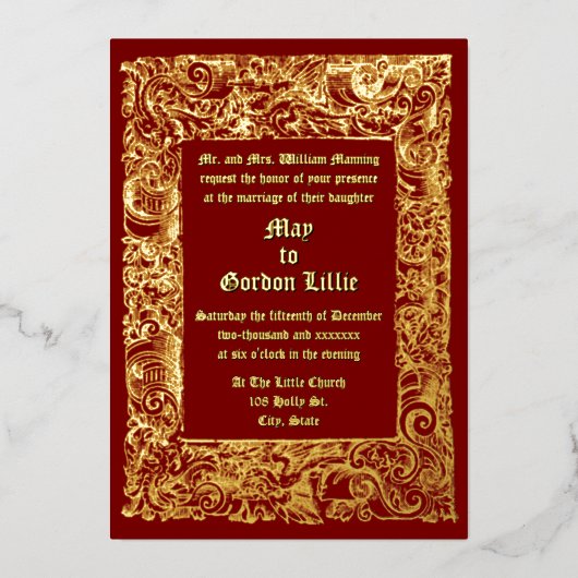 Hochzeit der mittelalterlichen Renaissance-Holzbrü Folieneinladung (Vorderseite)