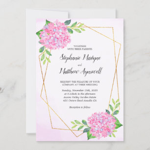 Hochzeit der modernen Blumen-Geometrie Pink-Hydran Einladung