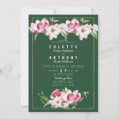 Hochzeit der Modernen Forest Green Pink Gold Flora Einladung (Vorderseite)