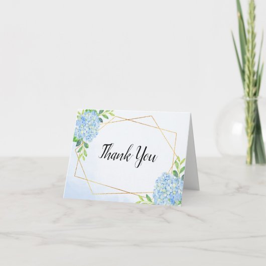Hochzeit der modernen geometrischen Blauen Hydrang Dankeskarte (Vorderseite)
