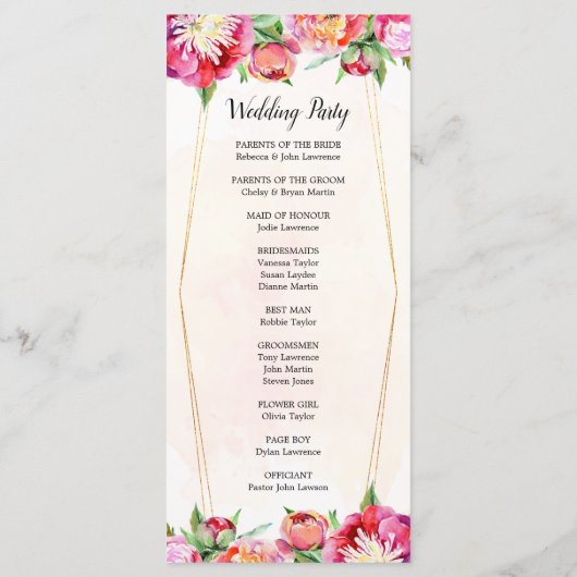 Hochzeit der modernen geometrischen Coral Red Peon Programm (Rückseite)