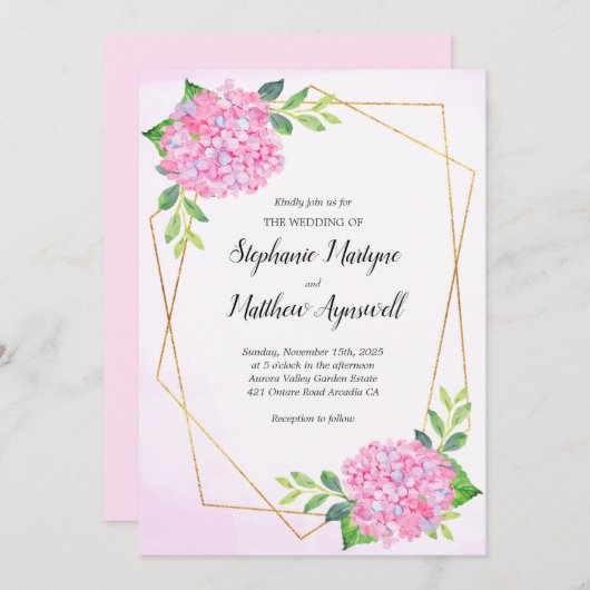 Hochzeit der modernen geometrischen Rosa Einladung (Vorne/Hinten)