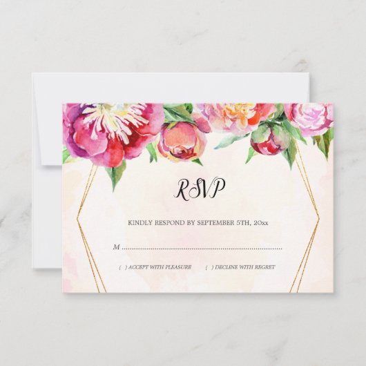 Hochzeit der modernen geometrischen Wasserfarbenko RSVP Karte (Vorderseite)