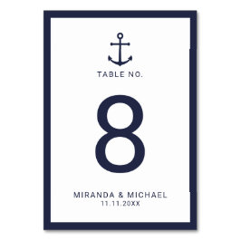 Hochzeit der modernen Nautic Navy Tischnummer