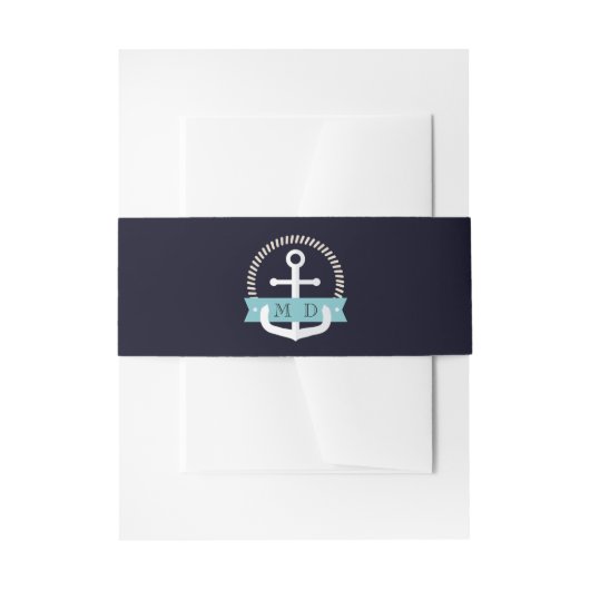 Hochzeit der modernen Navy-Anchor-Nautical-Monogra Einladungsbanderole (Vorderseite Beispiel)