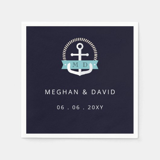 Hochzeit der modernen Navy-Anchor-Nautical-Monogra Serviette (Vorderseite)