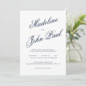 Hochzeit der modernen Navy-Blue-Kalligrafie Einladung (Stehend Vorderseite)