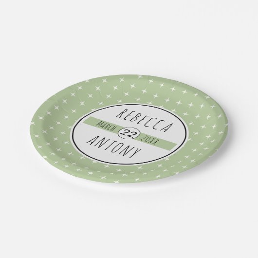 Hochzeit der modernen Salbeigrün-geometrischen Typ Pappteller (Schrägansicht)