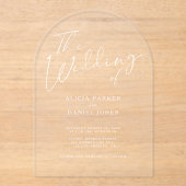 Hochzeit der modernen, weißen Kalligraphie Acryleinladungen (Vorderseite)