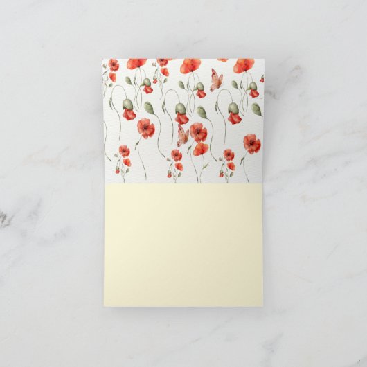 Hochzeit der Mohnblume Rote Wildblumen Dankeskarte (Innenseite)