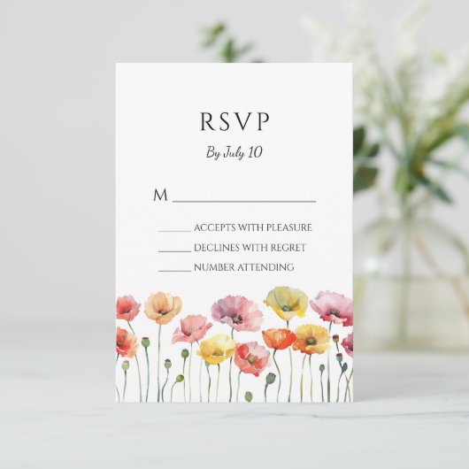 Hochzeit der Mohnblüte RSVP Karte (Stehend Vorderseite)