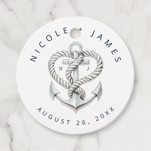 Hochzeit der Nautic Heart Rope Anchor Coastal Navy Geschenkanhänger (Vorderseite)