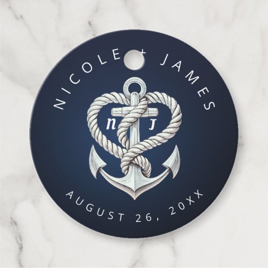 Hochzeit der Nautic Heart Rope Anchor Coastal Navy Geschenkanhänger (Vorderseite)