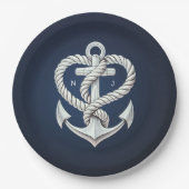 Hochzeit der Nautic Heart Rope Anchor Coastal Navy Pappteller (Vorderseite)