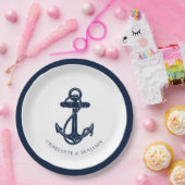 Hochzeit der Nautic Navy Blue Anchor Beach Pappteller (Party)