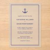 Hochzeit der Nautic Navy Blue Anchor Typografy Acryleinladungen (Vorderseite)