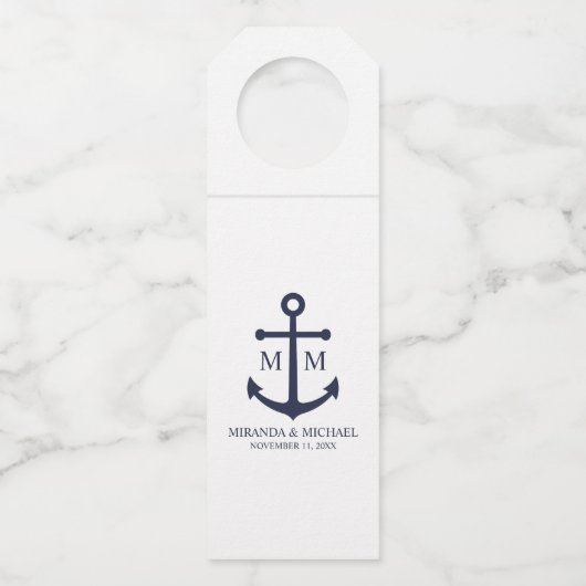 Hochzeit der Nautic Navy Flaschenanhänger (Vorderseite)