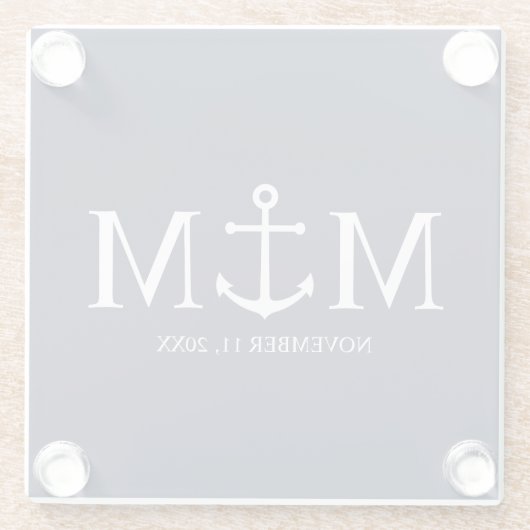 Hochzeit der Nautic Navy Glasuntersetzer (Rückseite)