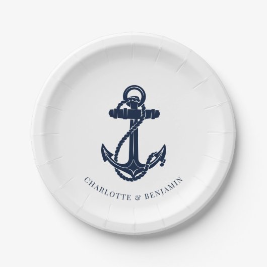 Hochzeit der Nautic Navy Pappteller (Vorderseite)