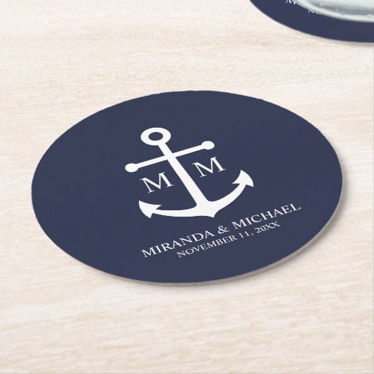Hochzeit der Nautic Navy Runder Pappuntersetzer (Angewinkelt)