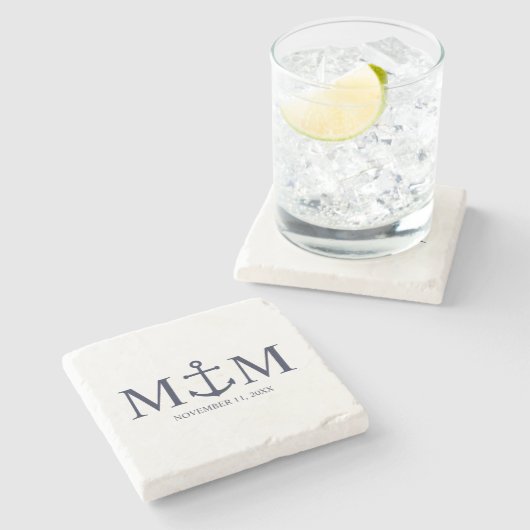 Hochzeit der Nautic Navy Steinuntersetzer (Seitenansicht)