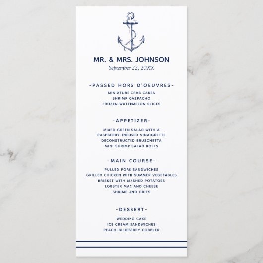 Hochzeit der Nautischen Marine Menükarte (Vorderseite)