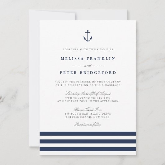 Hochzeit der Nautischen Marine und des Weißstreife Einladung (Vorderseite)