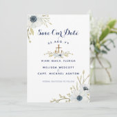 Hochzeit der nautischen Navy mit blauen Wasserfarb Save The Date (Stehend Vorderseite)