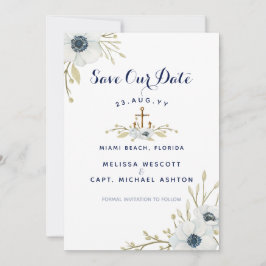 Hochzeit der nautischen Navy mit blauen Wasserfarb Save The Date