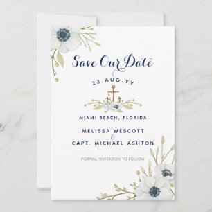 Hochzeit der nautischen Navy mit blauen Wasserfarb Save The Date