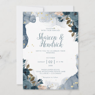 Hochzeit der Navy Alcohol Ink Floral Hintergrund Einladung