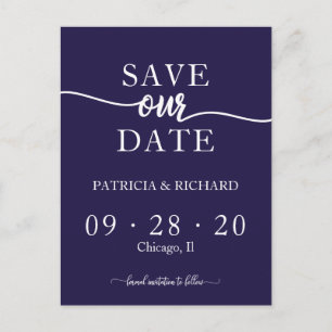 Hochzeit der Navy Blue Chic Calligrafy Save the Da Postkarte