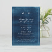 Hochzeit der Navy Blue Elegante Monogram Elopement Einladung (Stehend Vorderseite)