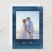 Hochzeit der Navy Blue Elegante Monogram Elopement Einladung (Rückseite)
