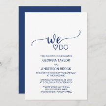 Hochzeit der Navy Blue Simple Calligraphy "We Do"