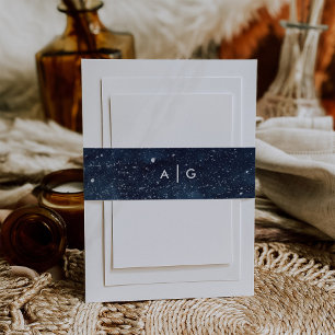 Hochzeit der Navy Blue Snowy Winter Night Monogram Einladungsbanderole