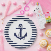 Hochzeit der Navy Blue und White Striped Anchor. Pappteller (Party)