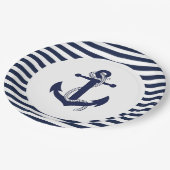 Hochzeit der Navy Blue und White Striped Anchor. Pappteller (Schrägansicht)