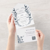 Hochzeit der Navy Blue Wildblume Silhouette Wreath All In One Einladung (Abreißen)