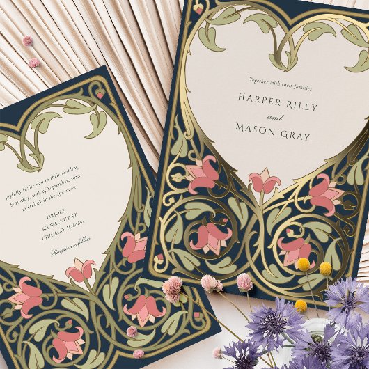 Hochzeit der Navy-Burgunder-Liebe Folieneinladung