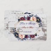 Hochzeit der Navy Burgundy Blush Pink Peony Dankeskarte (Vorne/Hinten)