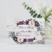 Hochzeit der Navy Burgundy Blush Pink Peony Dankeskarte (Stehend Vorderseite)