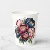 Hochzeit der Navy Burgundy Blush Pink Peony Pappbecher (Rückseite)