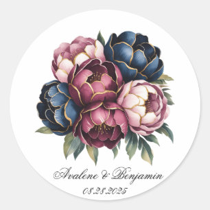 Hochzeit der Navy Burgundy Blush Pink Peony Runder Aufkleber
